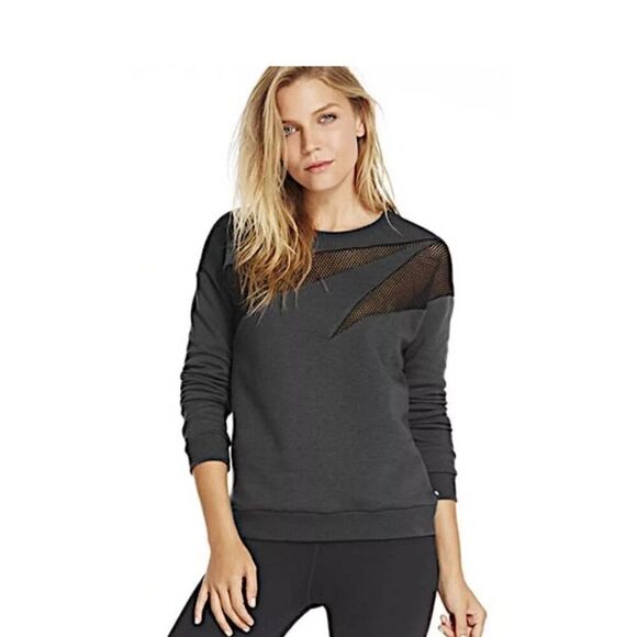Fabletics womens Sz L black net style workout sweatshirt - Picture 1 of 8